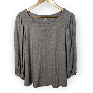 a.n.a. Light Heather Gray & Salmon Striped Stretch Knit Long Sleeve Top Size S